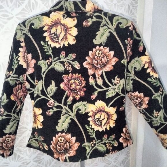 Anage Vintage Sequins / Beaded Tapestry Floral Black Jacket - Picture 7 of 12